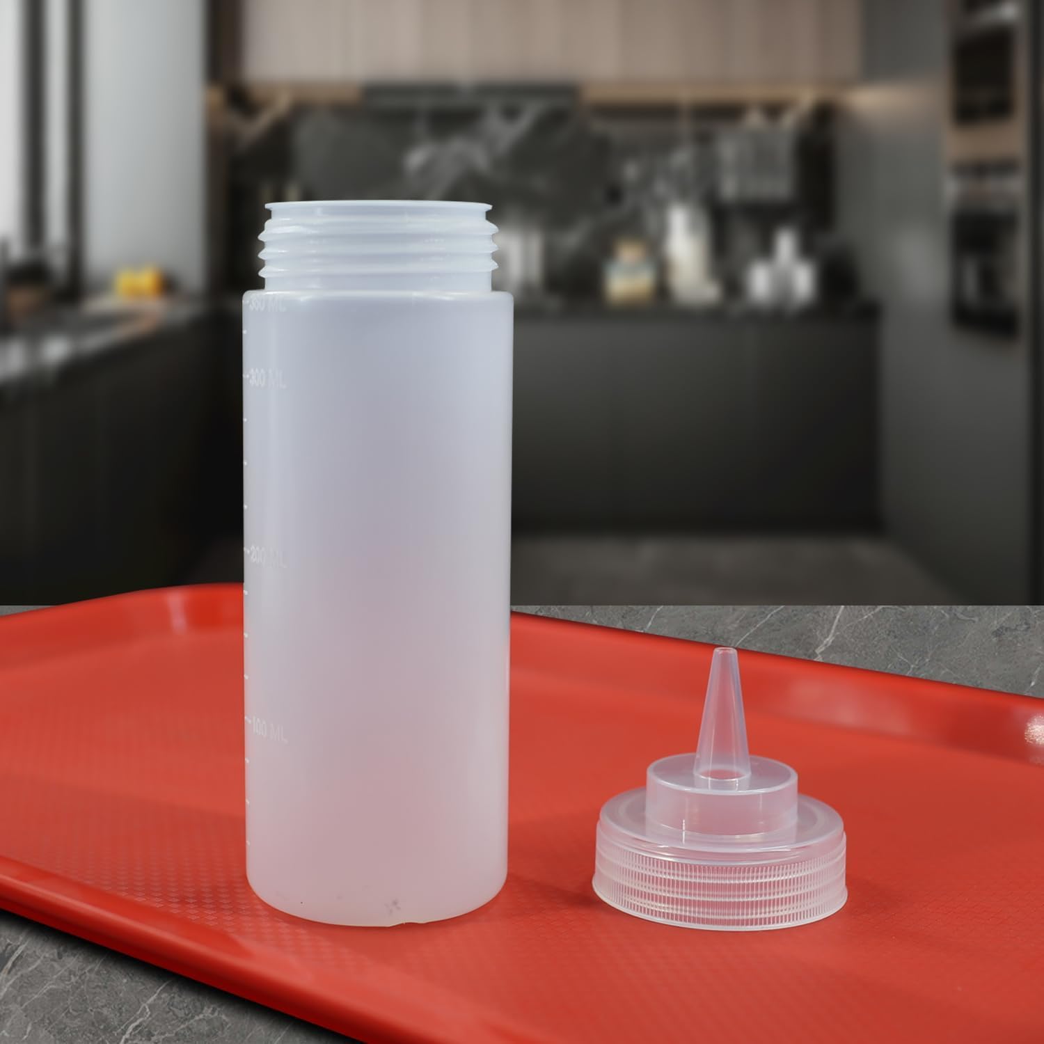 CABLEPELADO Bote plastico para Salsas, Botellín para Salsas, Recipiente para Aceite, Botella de Salsa, Dispensador Salsas, Biberón de Cocina, 18 cm Longitud, Capacidad 700 ml, Transparente