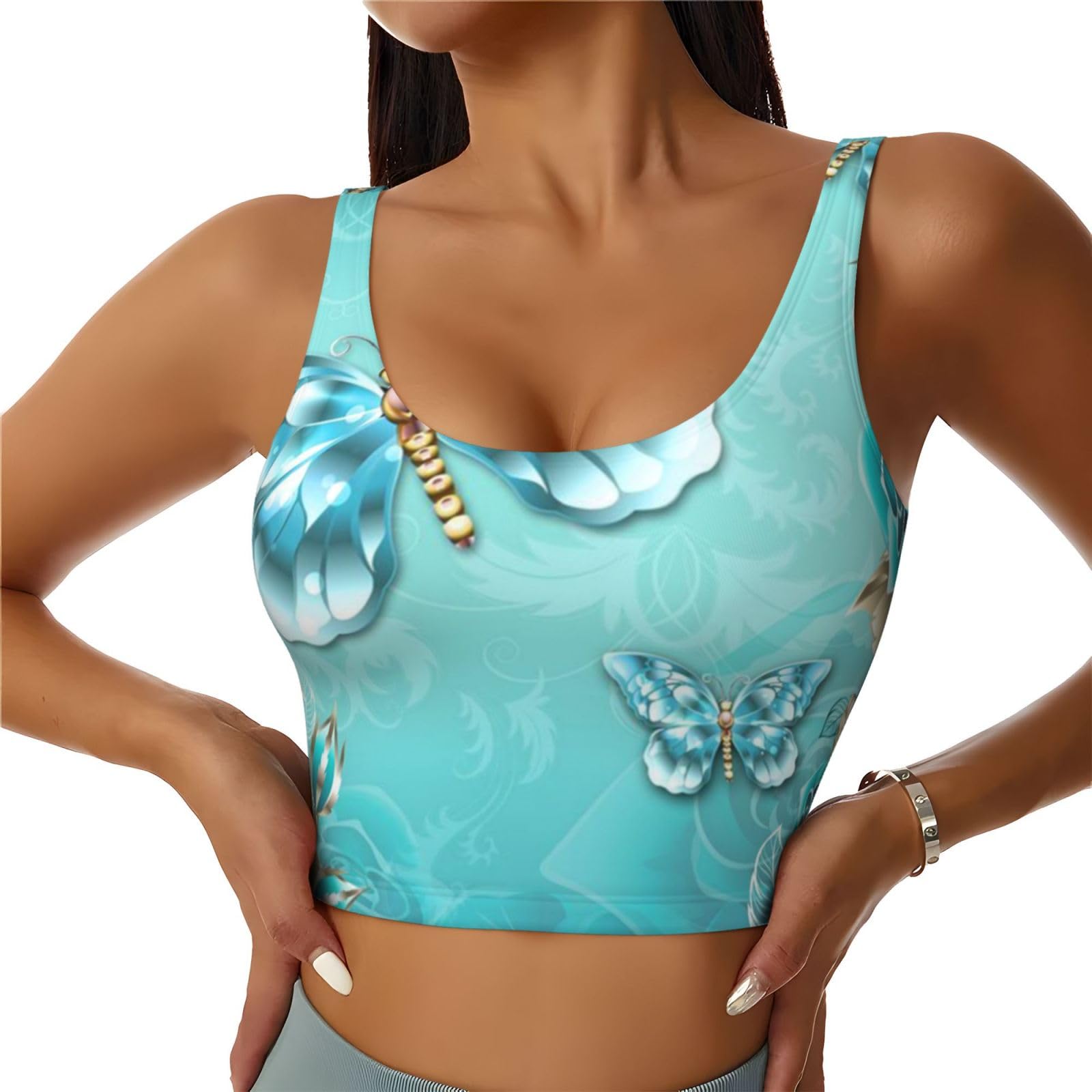 Light Blue Butterfly Women's Sports Vest â“ Lightweight Workout Tank Top for Active Lifestyle - Breathable Gym Apparel, Running Gear, Quick-Dry Activewear, Yoga Tank