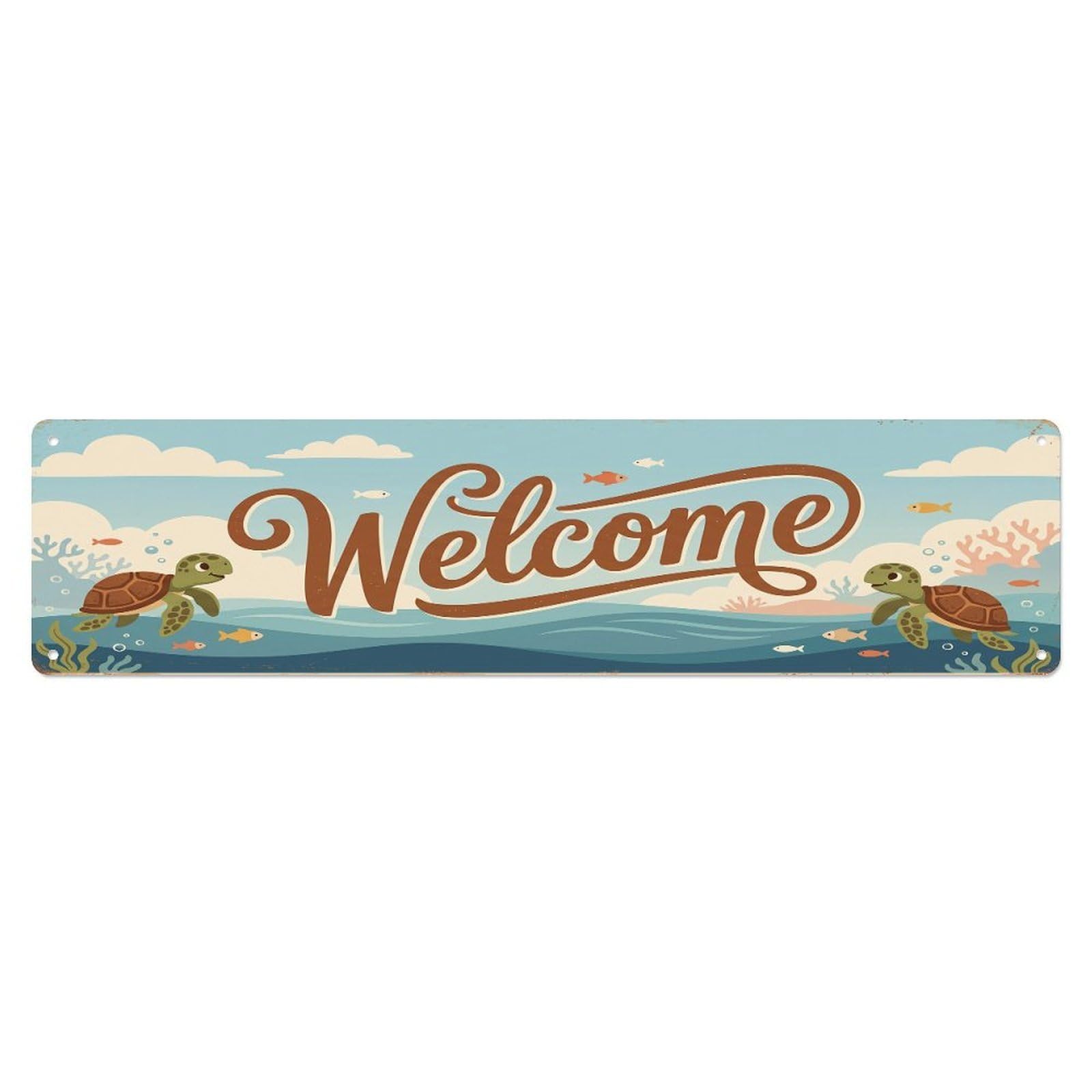 Vintage Welcome Sea Turtle Metal Tin Sign