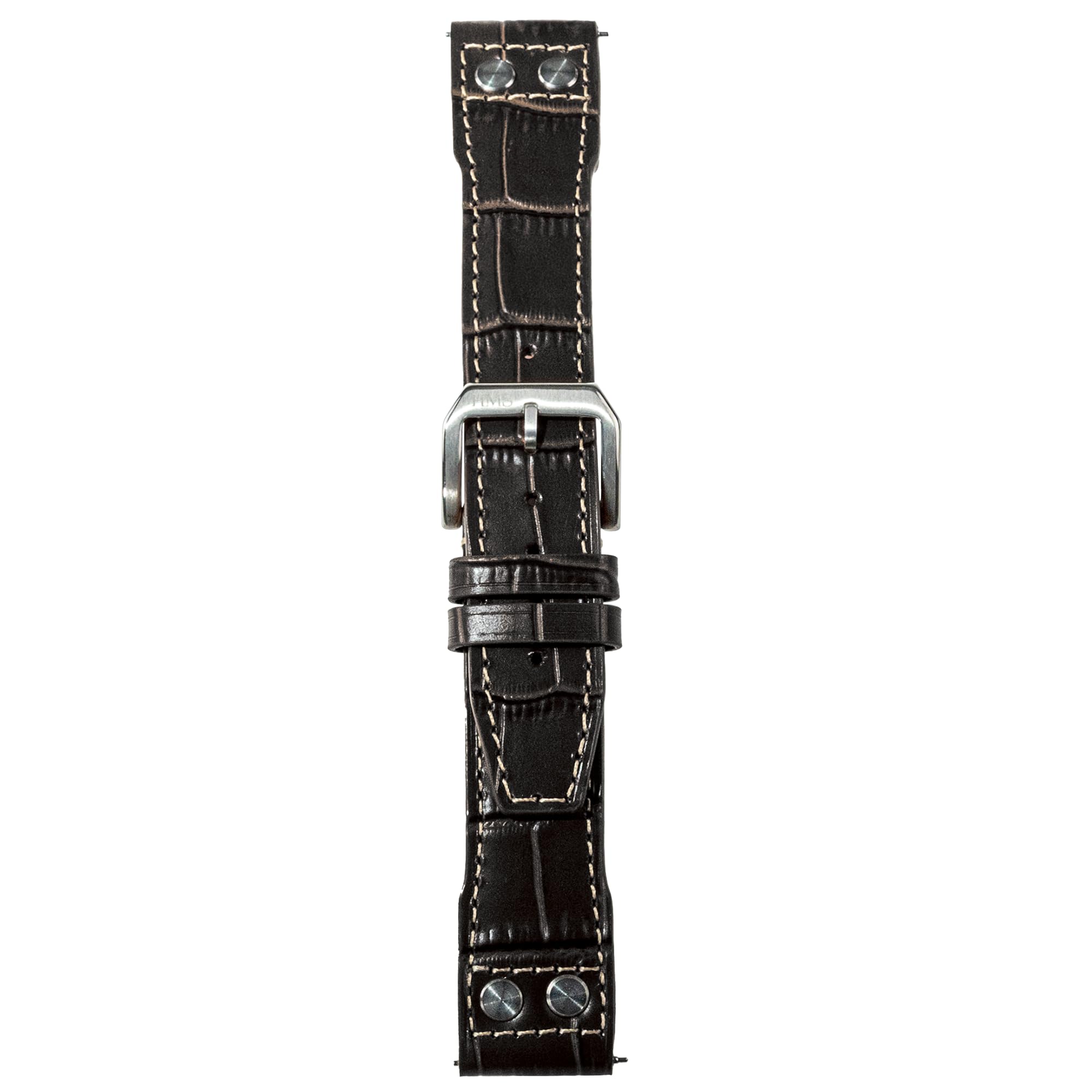 HMS, Correa de reloj de cuero con patrón clásico con tachuelas, 20 mm/22 mm, negro/marrón (negro, 22 mm)