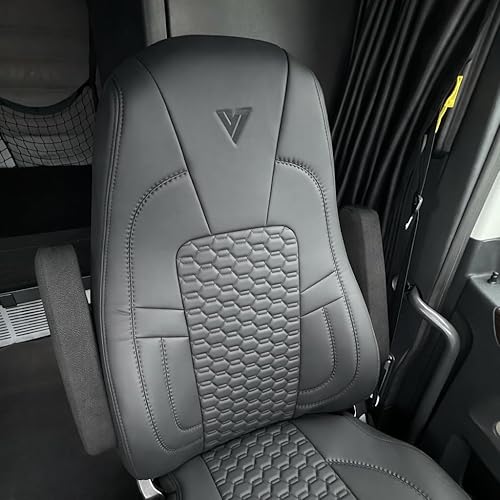 Miniatura 8 de Funda de asiento compatible con Freightliner Cascadia Factory OEM Seat – 33″ respaldo alto, piel sintética de ajuste personalizado, duradera y fácil