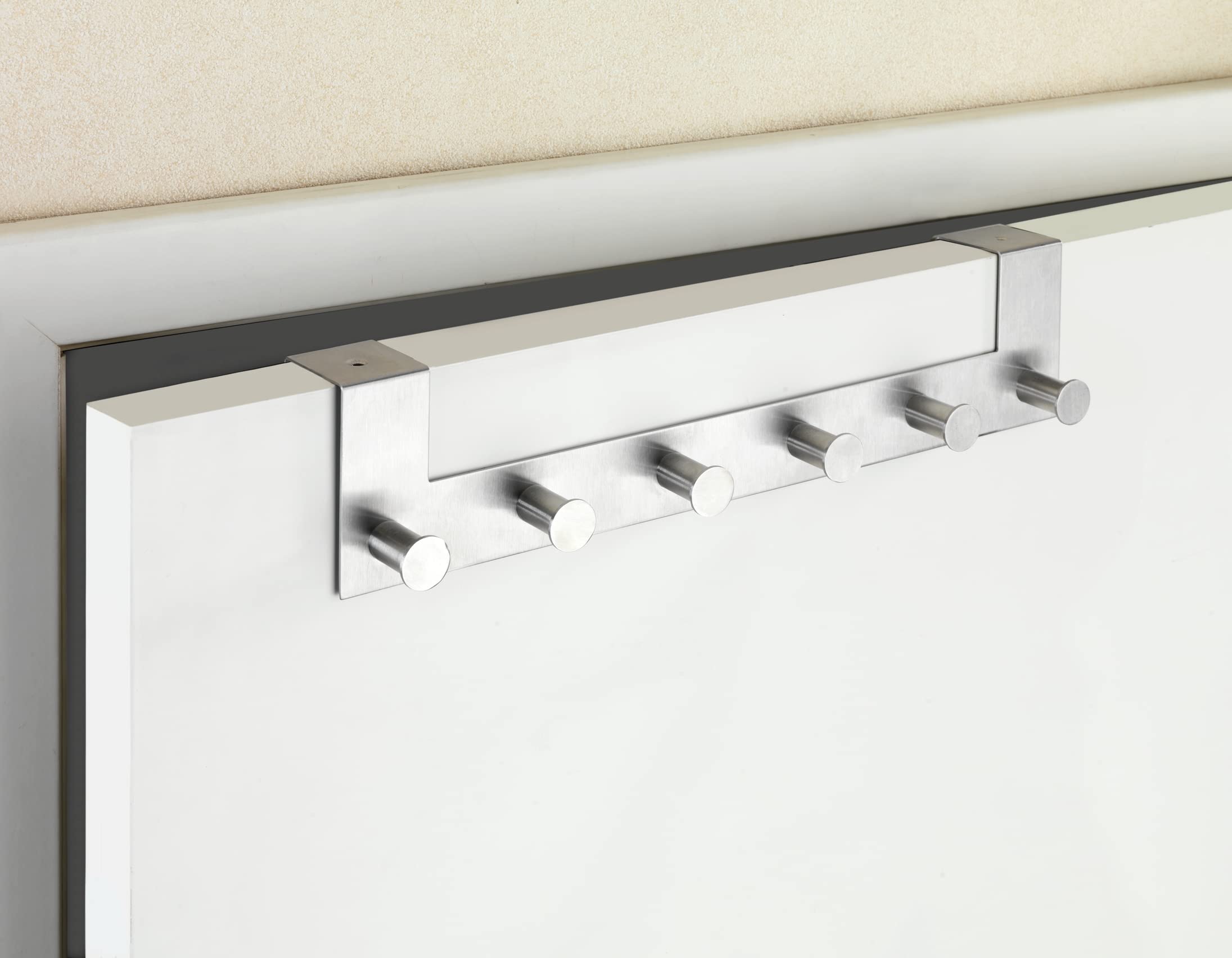 Wenko Percha para La Puerta con 6 Ganchos, Acero Inoxidable, Plata Mate, 7.5x39x11 cm