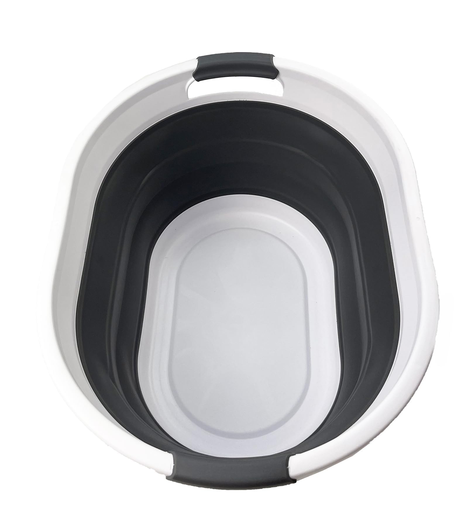 Cesta de lavandería ovalada de plástico plegable – Contenedor/organizador plegable – Tina de lavado portátil – Cesta de ahorro de espacio (blanco/gris acero, 32L) 4