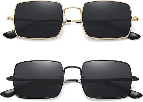 MEETSUN Rectangle Polarized Sunglasses for Women Men Retro Classic Square Sun Glasses UV400 Protection Vintage Metal Frame