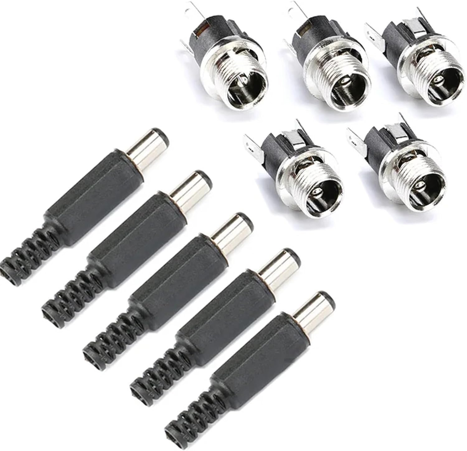 5.5mm x 2.1mm 5.5x2.1 DC 2.1 Connectors Power Supply Connector + Female Metal Panel Mount Socket Jack Terminal Adapter(5Pair)