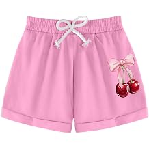 Girls Shorts Cute Summer Graphic Elastic Waist Drawstring Casual Cotton SweatShorts