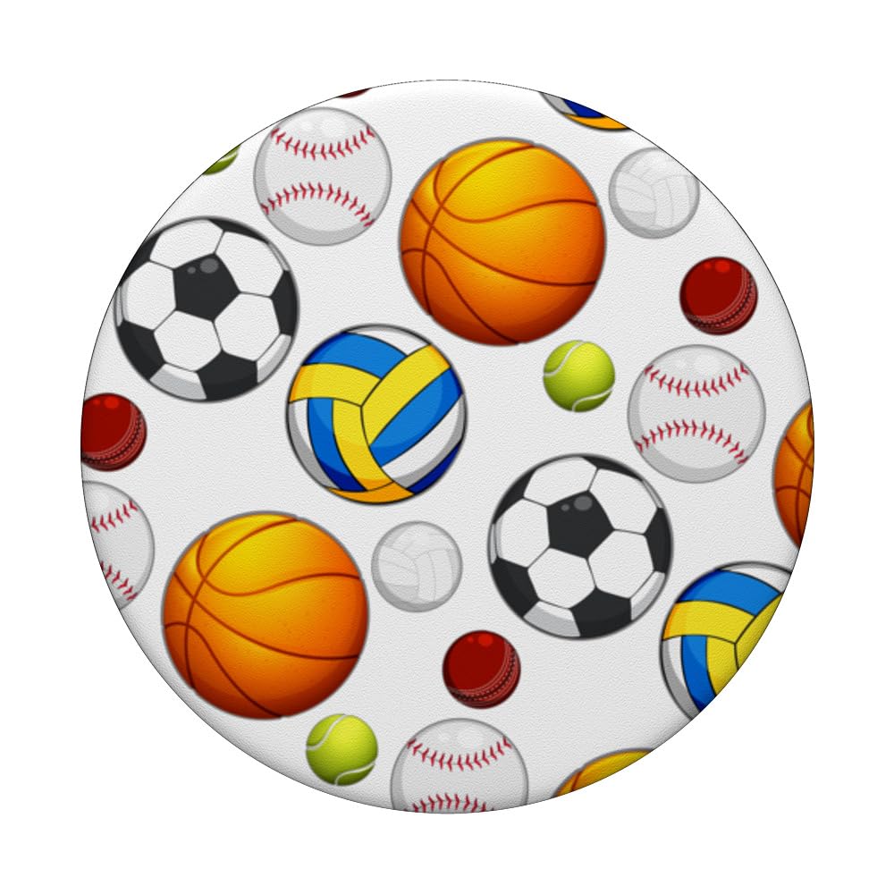 Kids Cute Sports Cartoon Pattern Graphic Color Background PopSockets Swappable PopGrip, Black - Image 3