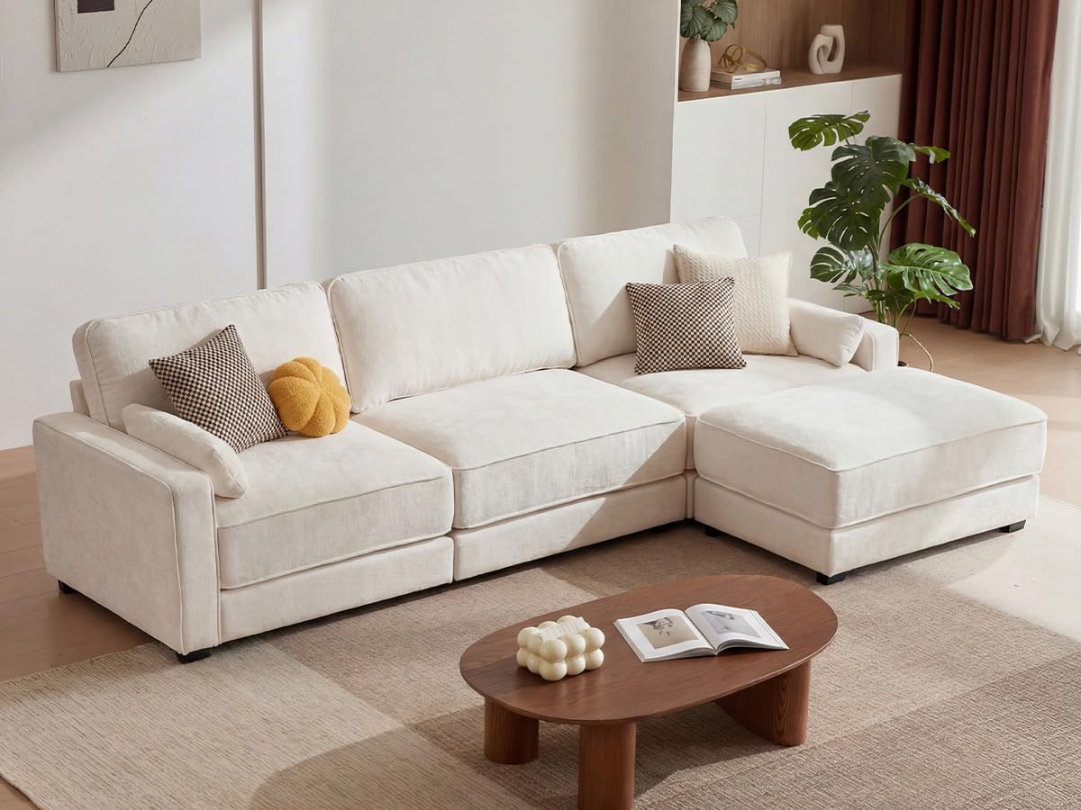 Vipbear 120 Oversized Modular Sectional Sofa L Shaped Couch Set with 2 Pillows 4 Seat Comfy Cloud Couches