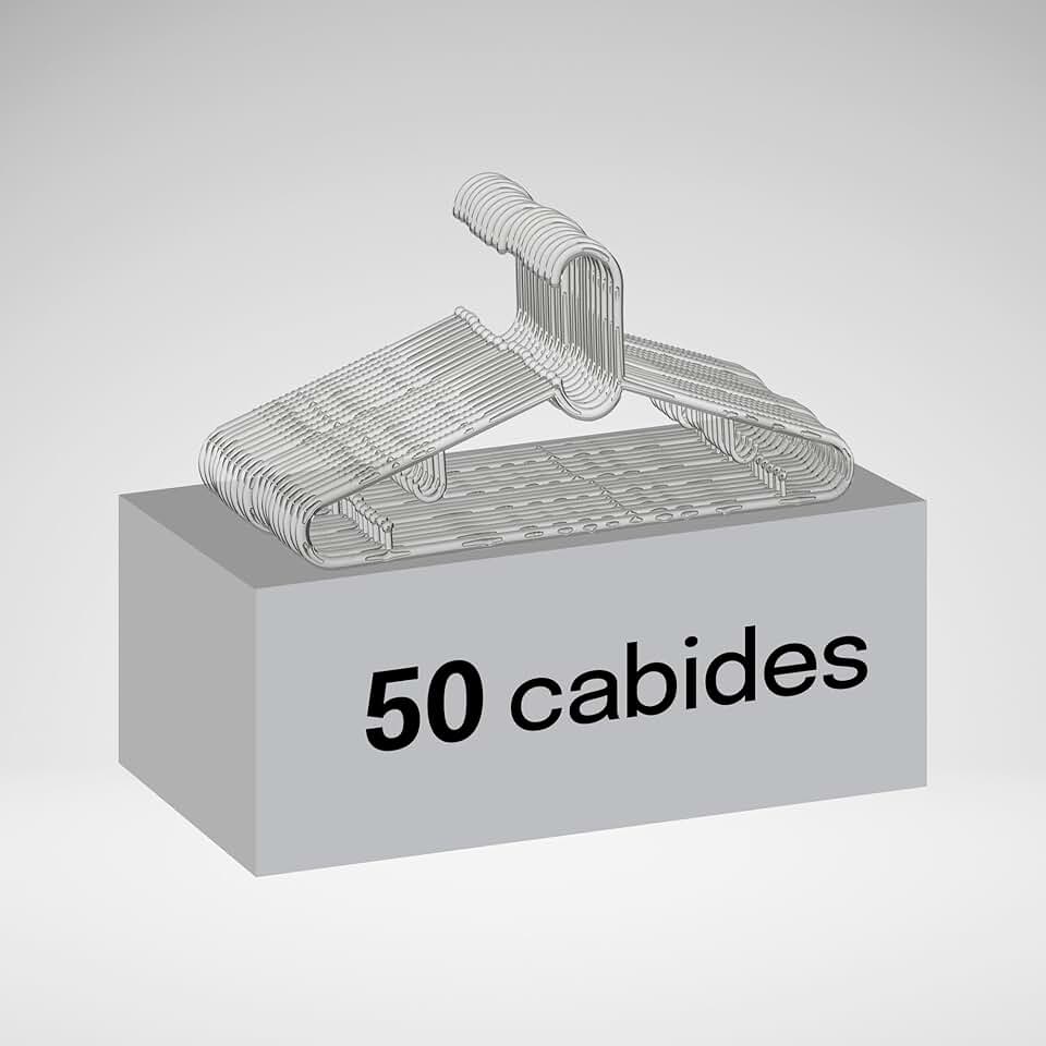 Kit 50 Cabides Plus Reforçado Transparente Cristal 46cm Em Acrílico Resistente Para Roupas Alta Sustentação, Organização E Otimização De Espaço, Ideal Para Guarda-roupas, Closets E Lojas - Paramount
