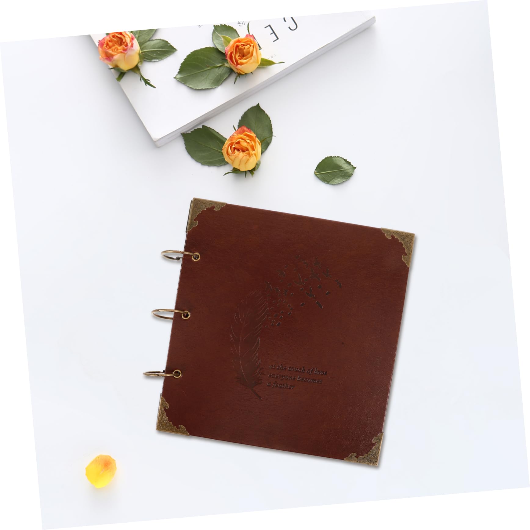 ULTECHNOVO Álbum de Fotos Diy de PU Scrapbook Retro con Anillas Album de Recuerdos Personalizable para Marrón Pluma