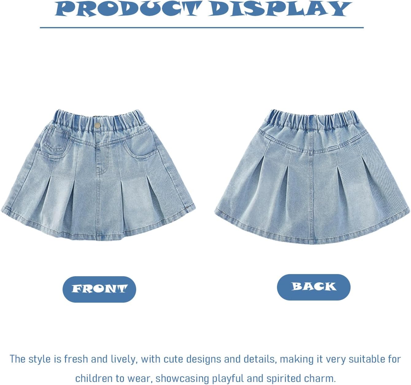 Little Girl's Denim Skirts Short Flared Pleated Toddler Jean Skorts with Lining Shorts Underneath - Image 7