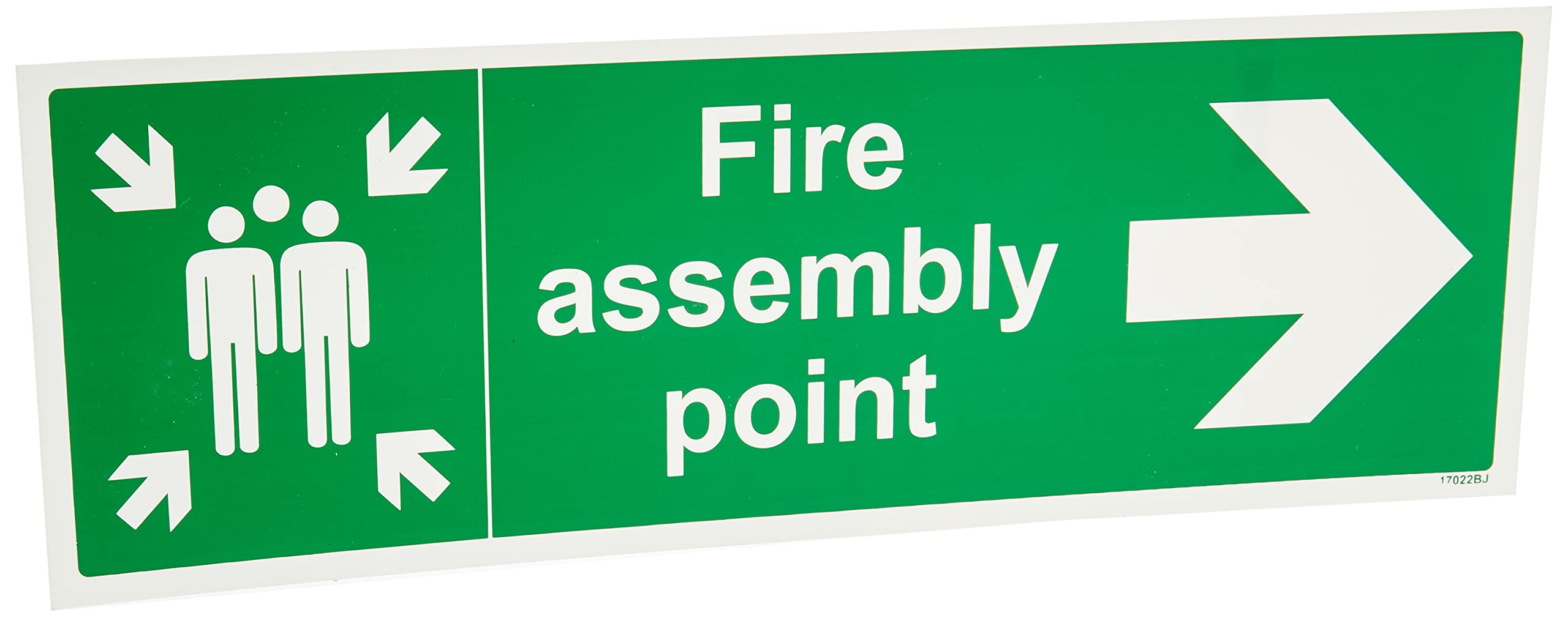 V Safety Fire Assembly Point Arrow Right Sign - 450mm x 150mm - 1mm Rigid Plastic