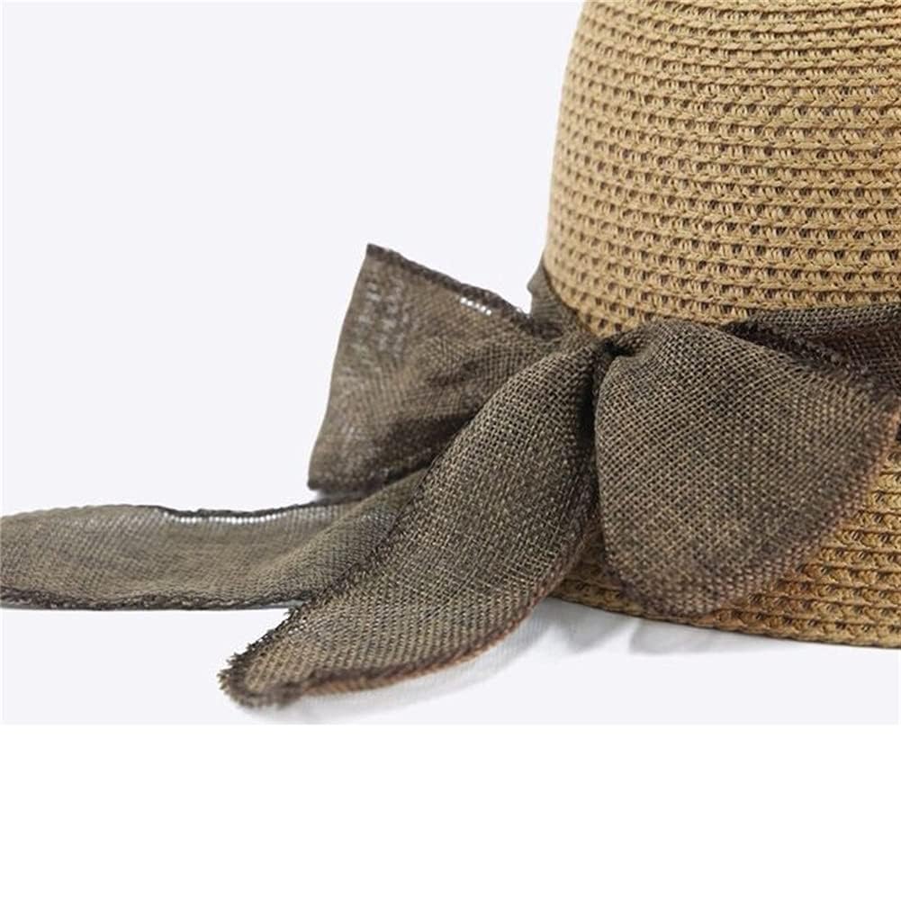 Sombreros de Verano para Mujer, a la Moda, de Paja, con Lazo, para Playa, Informales, de Copa Plana (código D)
