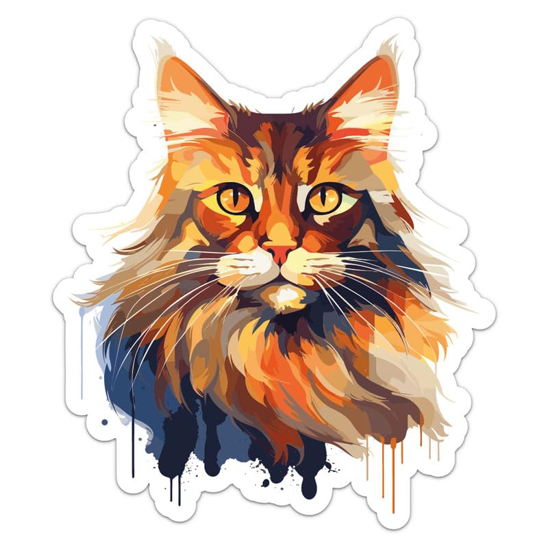 Colorful Maine Coon Cat Sticker - Waterproof Vinyl Decal for Car Bumper, Laptop, Water Bottle, Wall, and Window, Size - 6'' Longer Side