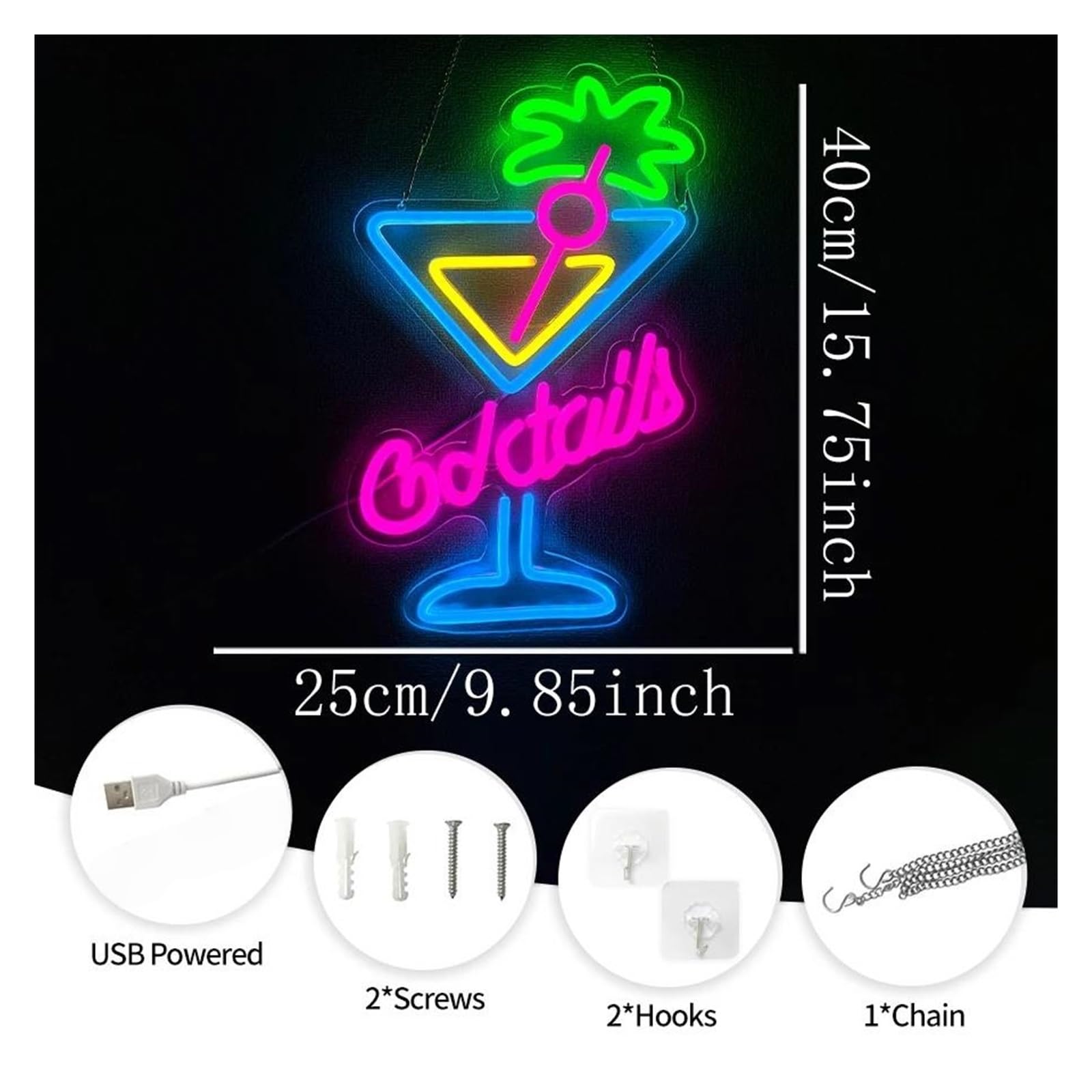 néon signe Enseigne Lumineuse Cocktail À Intensité Variable Pour Cocktails, Bars, Pubs, Boîtes De Nuit, Décoration Murale, 25cmx40cm