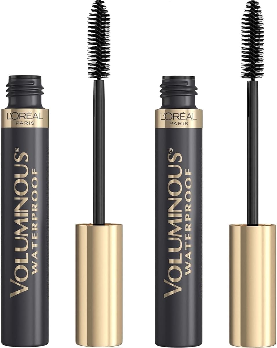 Máscara impermeable L’Oréal Paris Makeup Voluminous Original, negra, 0,28 onzas líquidas (pack de 2)