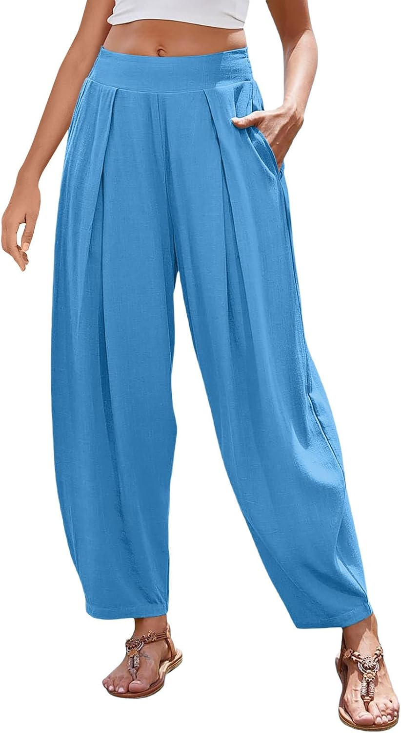 Women’s Harem Pants Fashion Loose Fit Boho Pants Wide Waistband Casual Lounge Trousers for Summer Beach Vacation