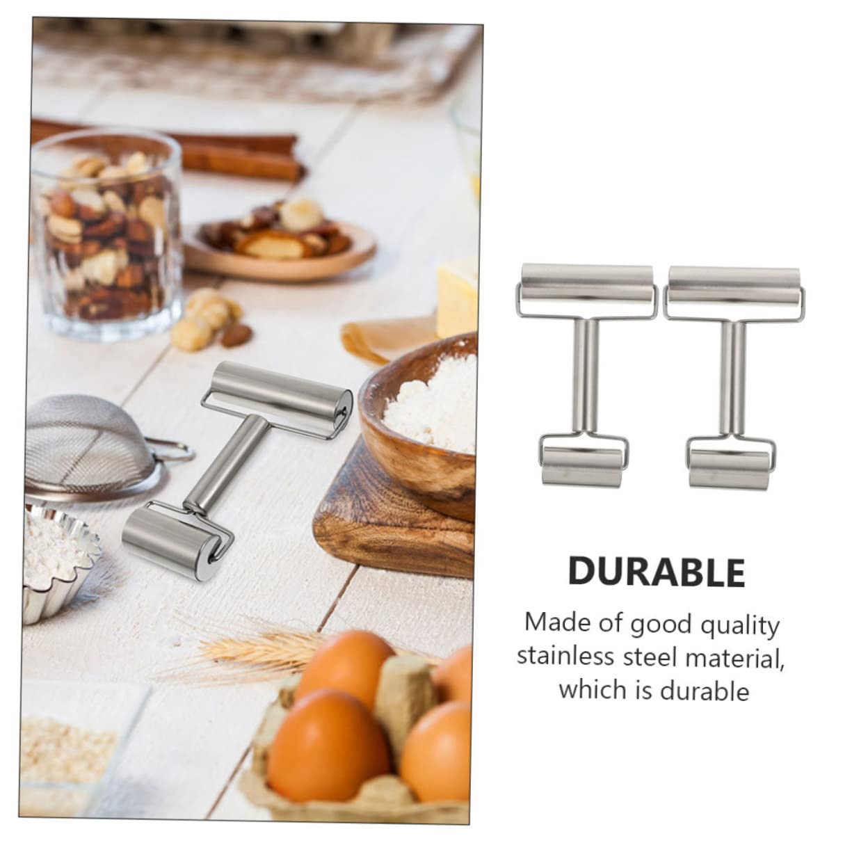 Équipement de boulangerie, rouleau à pâtisserie, ustensiles de cuisine antiadhésifs, 2 bâtons de pâtisserie en acier inoxydable, surface lisse, argent