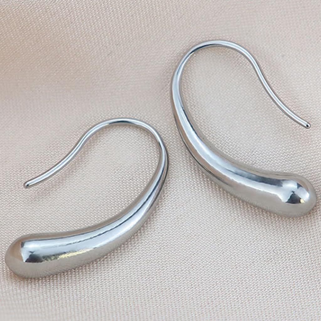 Stainless Steel Water Drop Shaped Dangle Hoop Earrings - Image 3