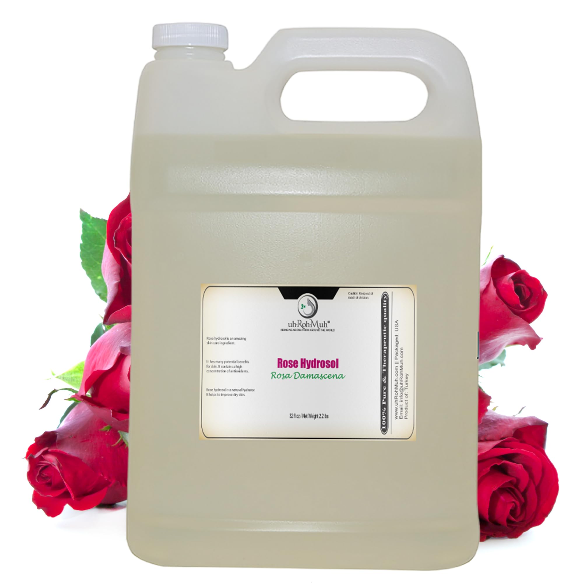 Pure Rose Hydrosol - 100% Natural & Pure Rose Water Hydrosol for Face & Body | Distilled Bulk Rosewater for Hair, Face and Skin - Sourced from India - 32 fl oz (Net Wt. 1.0 kg / 2.2 lb)