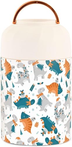 Miniatura 2 de MCHIVER Merry Christmas Cute Dinosaur Food Jar with Spoon Stainless Steel Vacuum Insulated Food Container 17 oz Thermos for Adults
