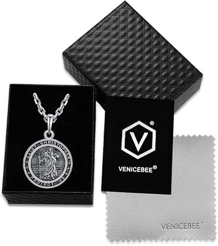 Miniatura 6 de VENICEBEE Collar con colgante de plata de ley 925 de San Cristóbal con medalla de San Cristóbal y amuleto cristiano S Metal