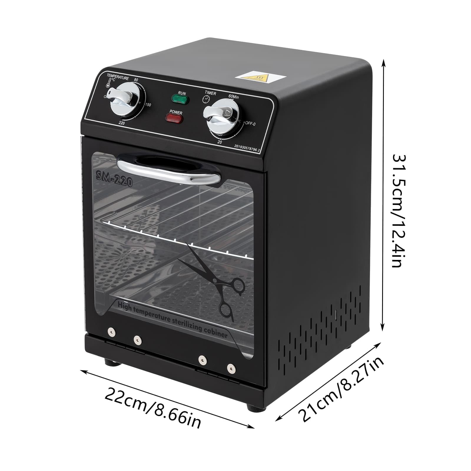 Esterilizador de Alta Temperatura 220 °C Máximo, 8L, con temporizador 0 a 60 min, para cubiertos de acero inoxidable, herramientas de manicura, equipo de peluquería, negro