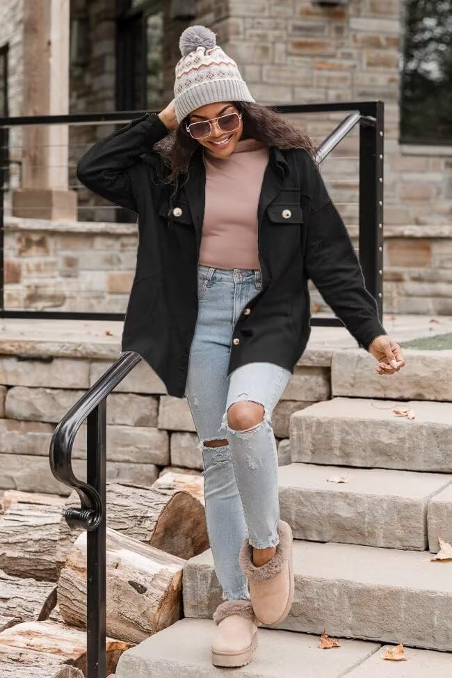 VICHYIE Womens Corduroy Shacket Blouses Button Down Shirts Pocket Long Sleeves Tops Jacket Coats - Image 2