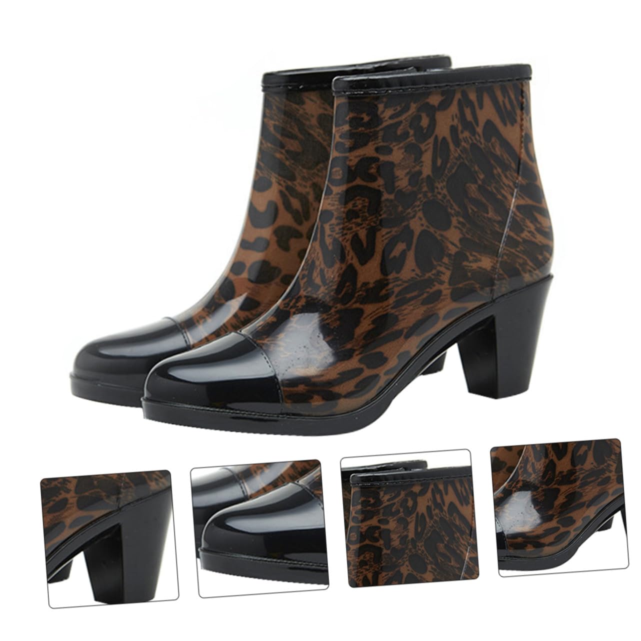 Botas de Lluvia para Mujer de Tacón Alto Cortas Pvc