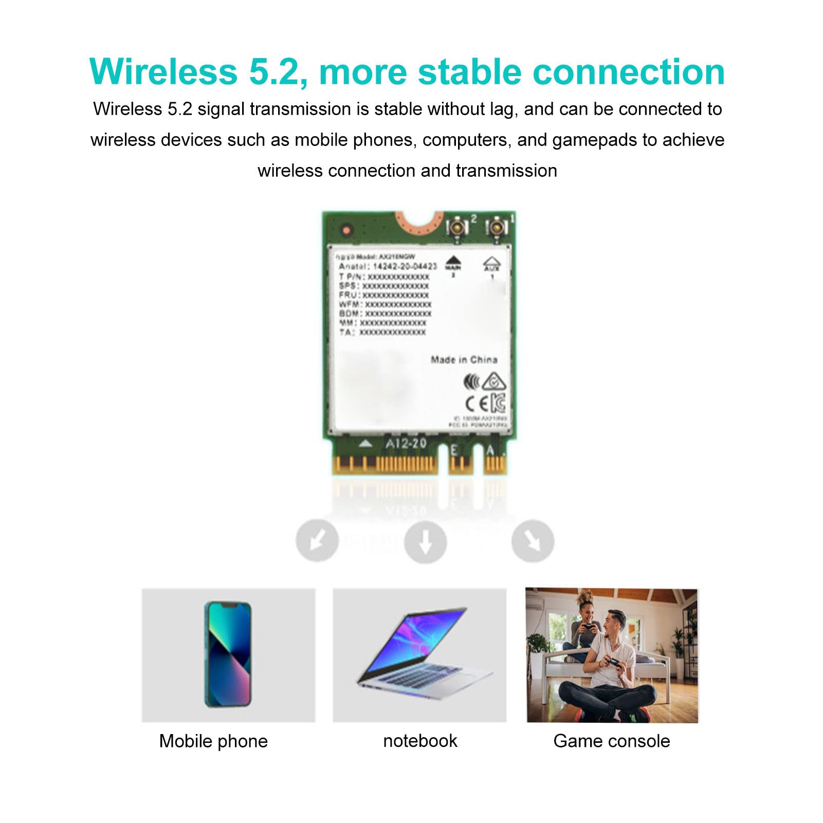 Scheda di Rete Wireless, Modulo Scheda di Rete, Gigabit Tri Band WiFi 6 Generazione 802.11AX Standard 6GHz 5GHz 2.4GHz M.2 NGFF Modulo Scheda Wireless