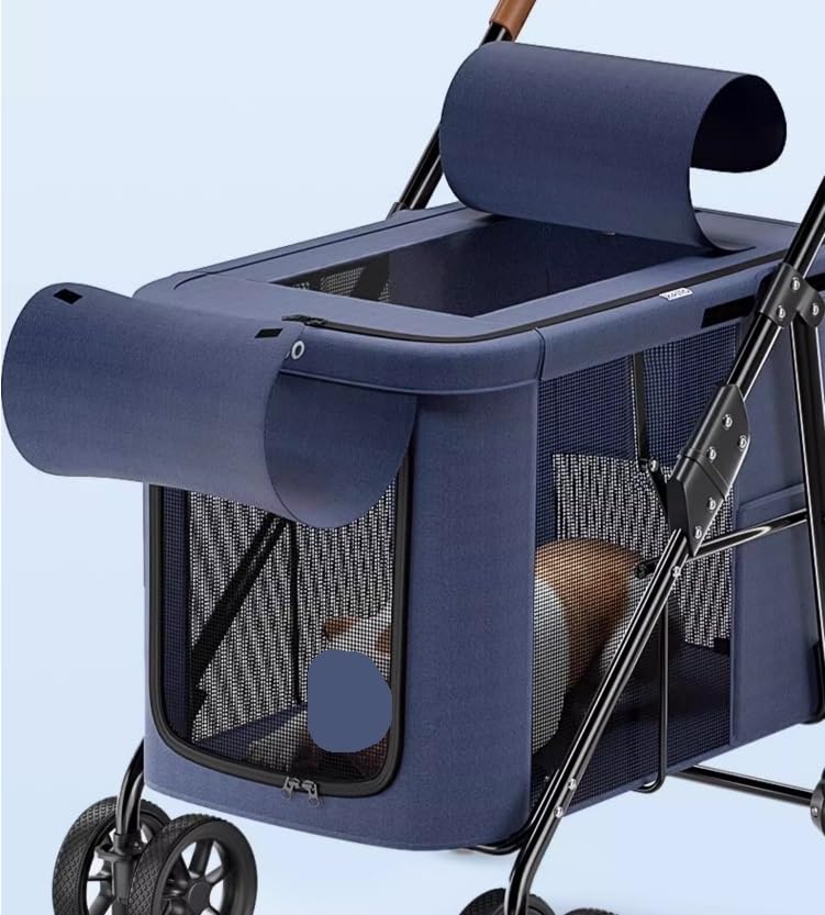 Carro para perros mediano cochecito plegable de viaje color gris 6