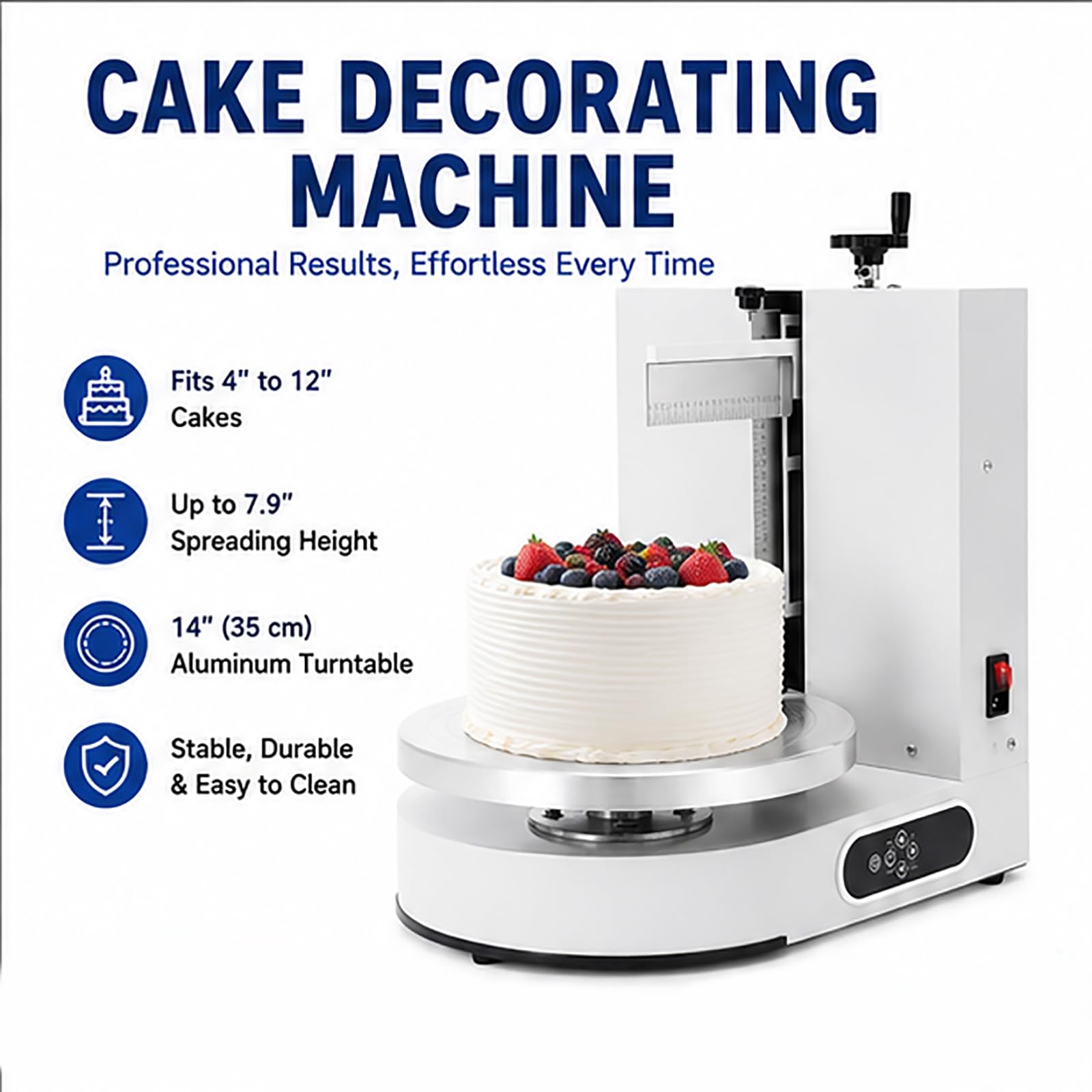 Macchina per glassare la Torta da 200 W, Macchina elettrica per Decorare la Torta, Apparecchio per glassare Automatico da 4-12 Pollici, Spalmatore Regolabile per Rivestimento di Crema White