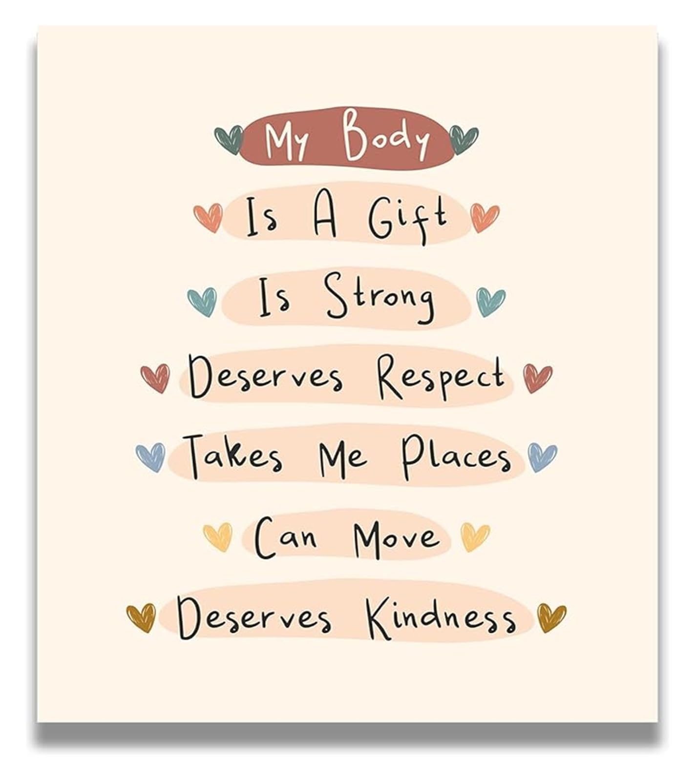 RQLVZHGK Body Wall-Art - Self Love Affirmations Decor for Women, Teens, Girls Bedroom, Boho Motivational Print Unframed,08x12inch(20x30cm)