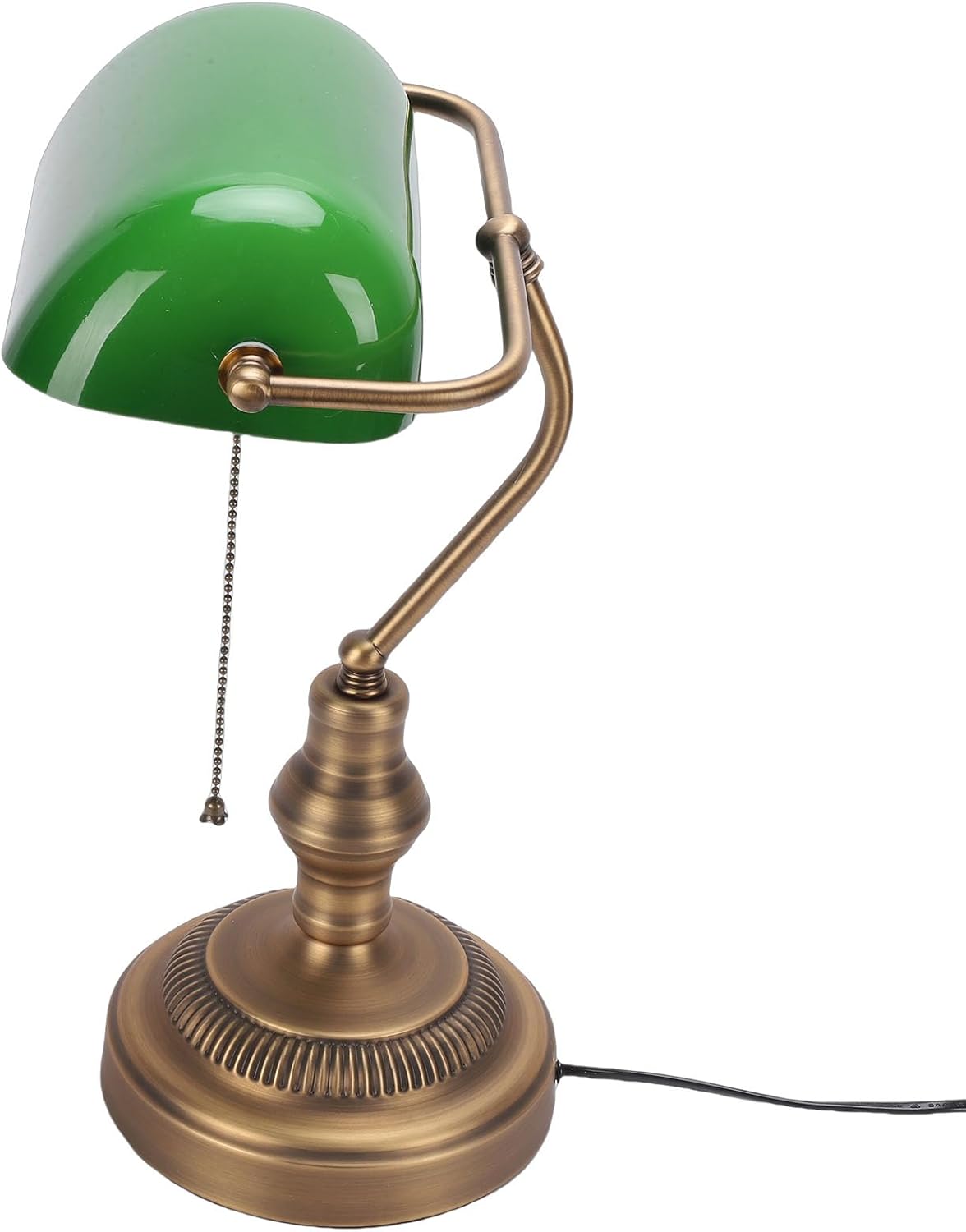 Bankers Lamp, Green Glass Vintage Desk Lamp Retro Antique Library Light with Pull Chain Switch for Bedroom Home Office (A)