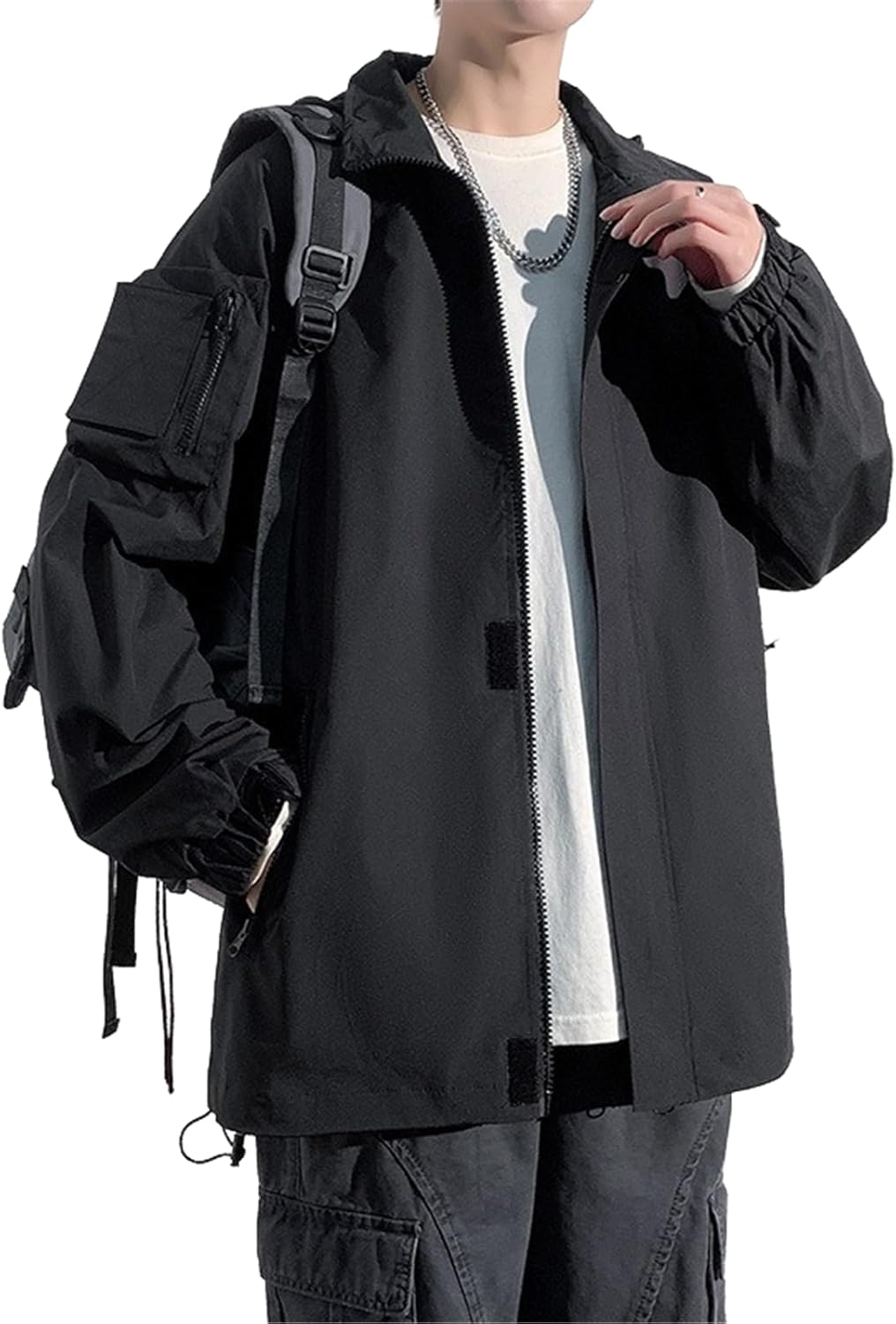 Windbreaker for Men, Autumn Loose Casual Jacket with Hood