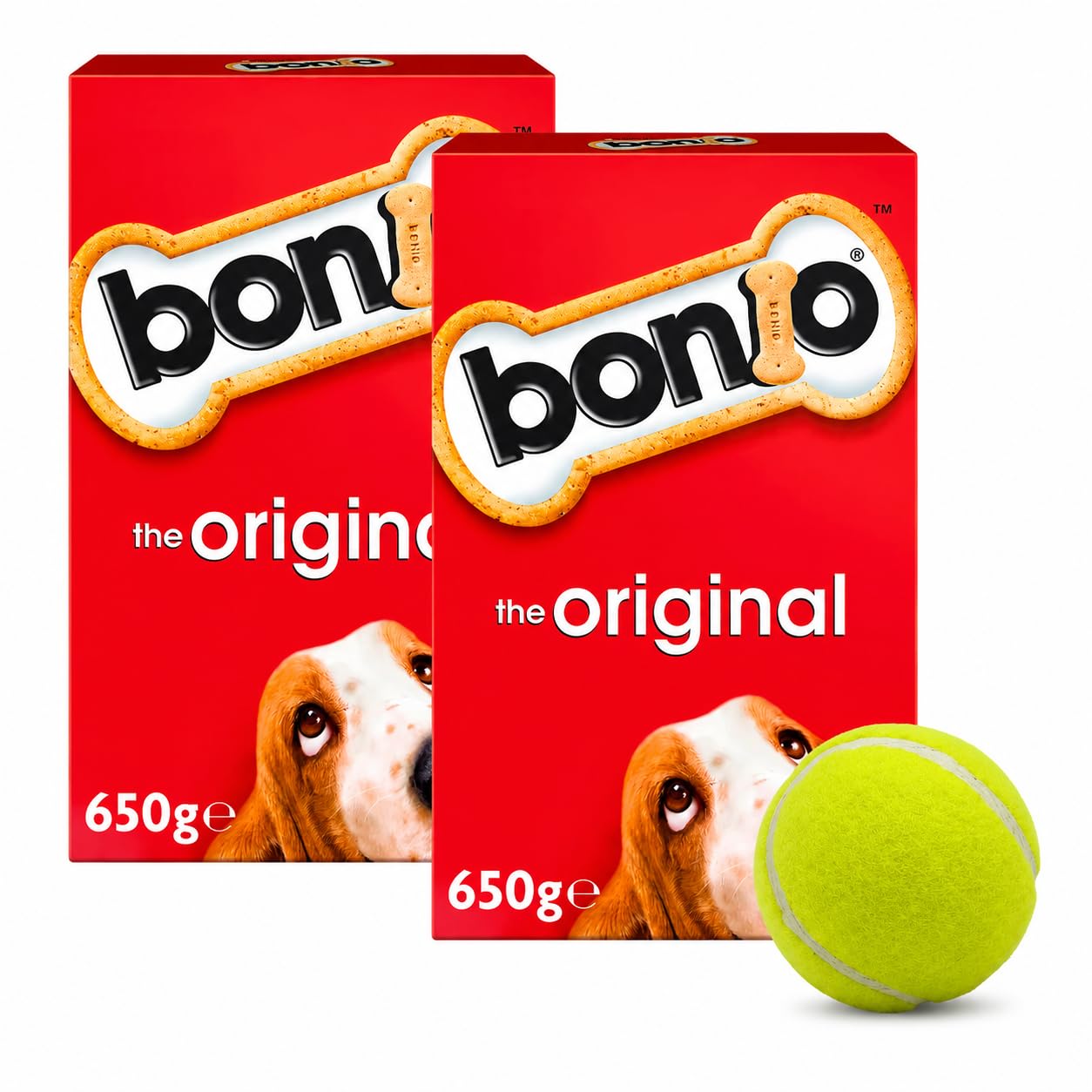 BONIO Original Dog Biscuits 650g Bundle with Tennis Ball | Training Rewards & Snacks | High Fibre Dog Biscuits for Digestive Health | Dog Treats for Small Medium Large Dogs