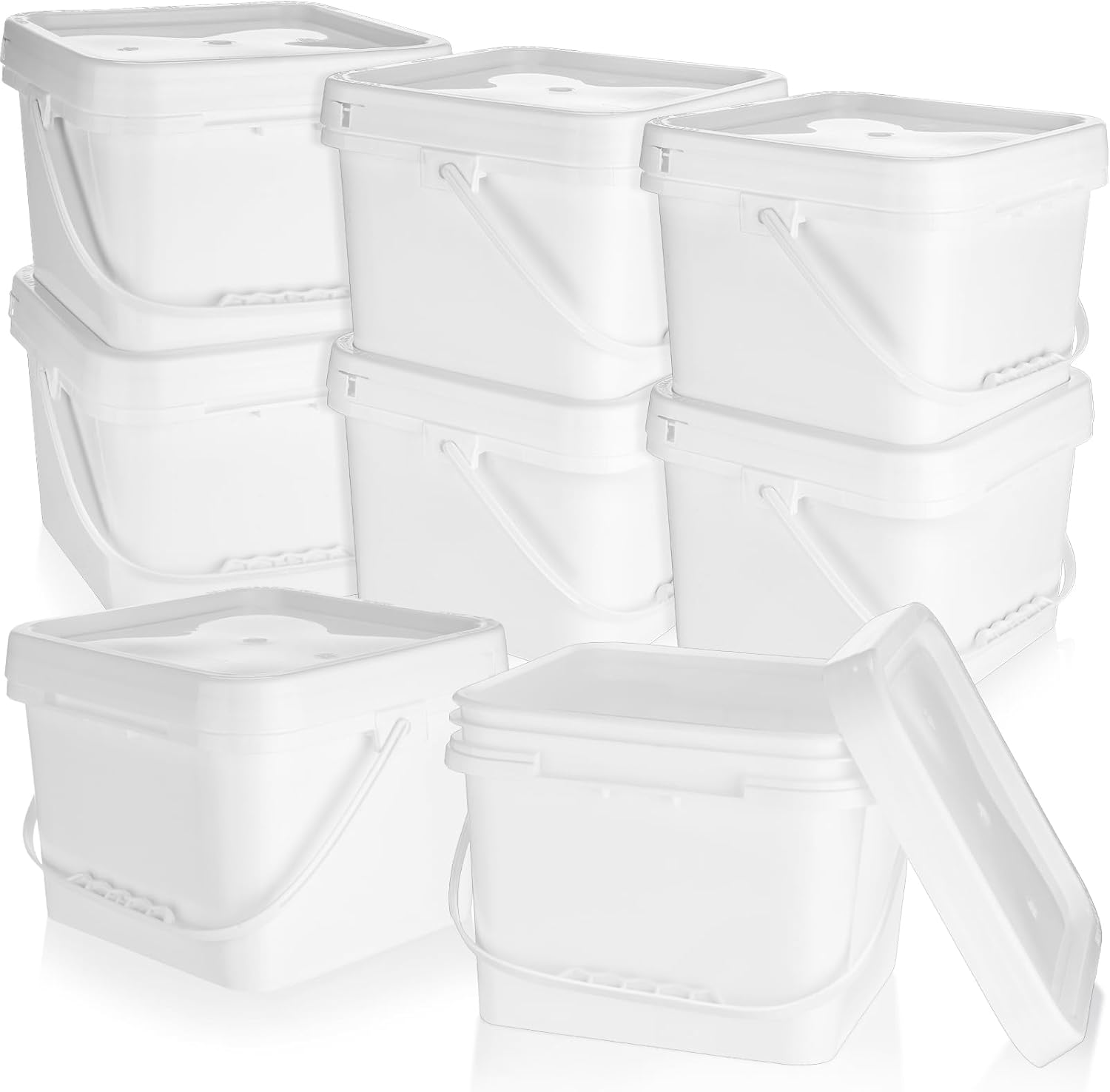 Hushee 10 Pcs 2 Gallon Bucket 68 Mil Square Plastic Buckets with Lid and Handles Snap Food Container Utility Industrial Pails for Paint Storage Home Kitchen(White)