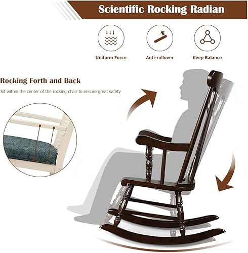Miniatura 6 de Giantex Mecedora de madera para exteriores, mecedora de patio con marco sólido, respaldo de listones, balancín exterior e interior para jardín,
