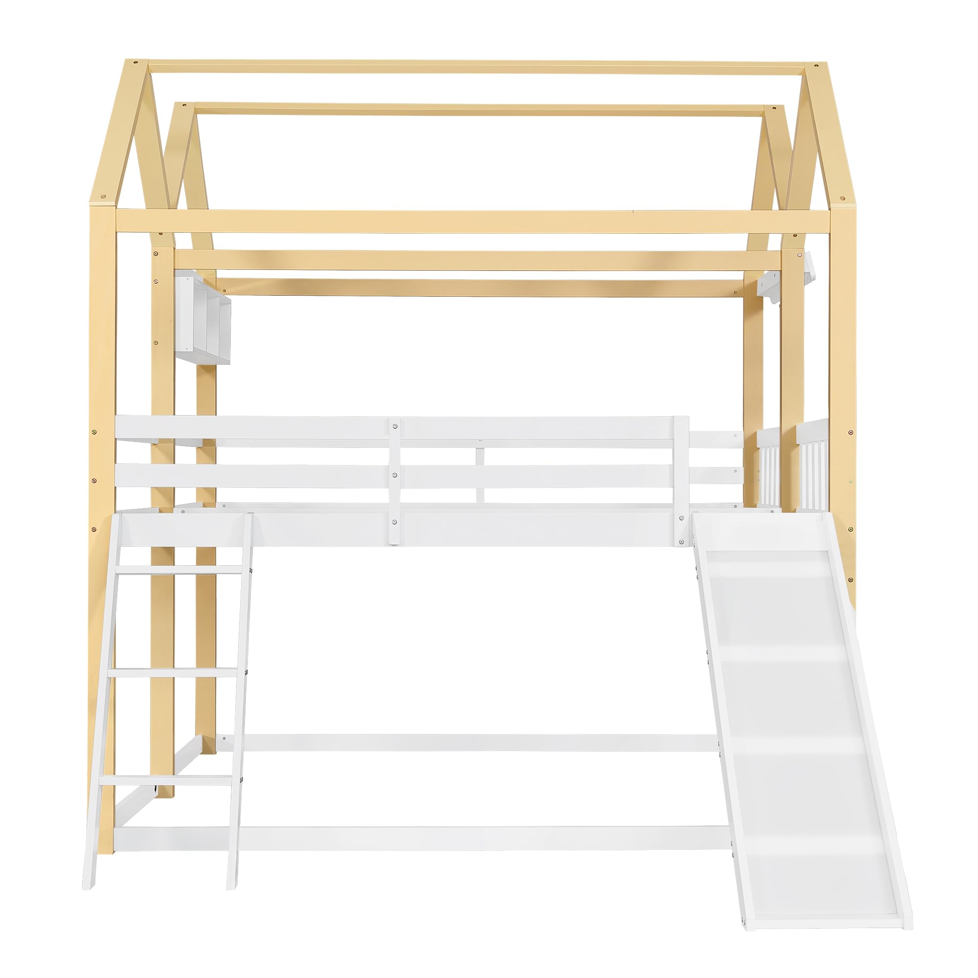 90 x 200 cm, cama alta con tobogán, escalera blanca