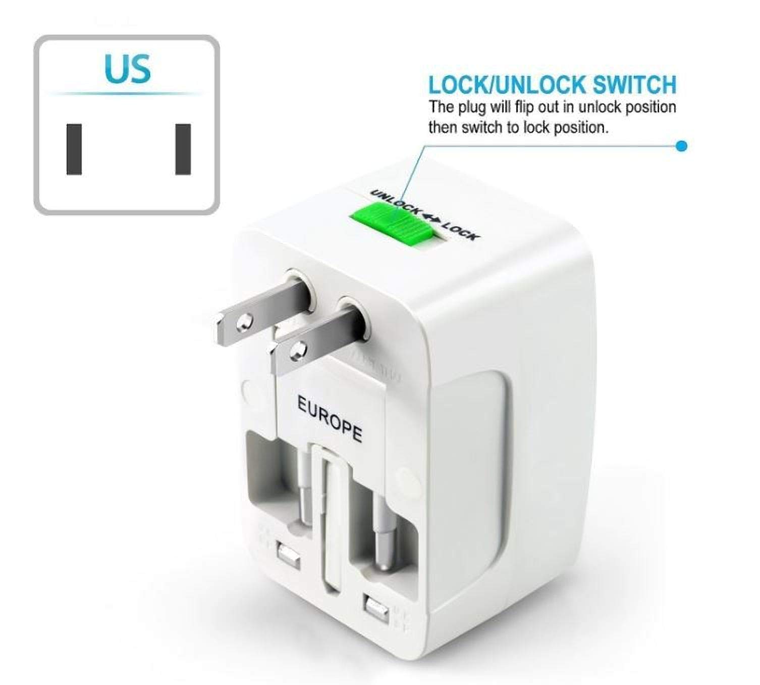 SKADIOO Universal Charger Adapter | 2 Years Warranty, 240V | Universal Travel Adapter All in One, International Travel Adapter for 150+ Countries, Ideal for Worldwide Travel (White, Set of 1) — Amazon image 4