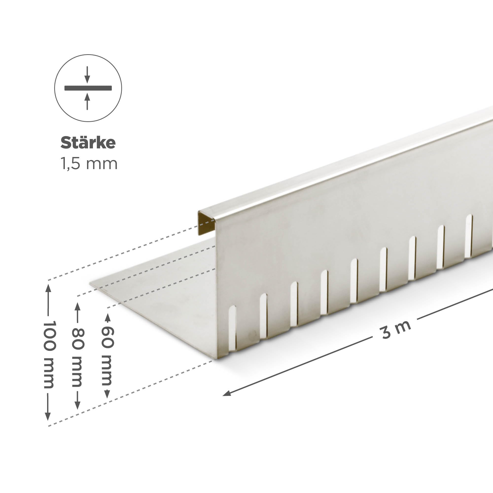 blizz-z terragrav Kiesfangleiste Aluminium (Länge 3 m, Höhe 10 cm), Stärke 1,5 mm (1 Stück) | hochwertig, gelocht | mit Zubehör | Made in Germany