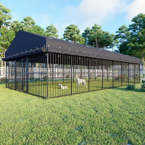 10x20x6.5 FT Large Dog Kennel Outdoor Dog House with Roof All Weather Resistant Dog Enclosure with Triple Locks Heavy Duty Outside Dog Cage Metal Secure Fence Playpen (118 W x 238 D x 78 H)