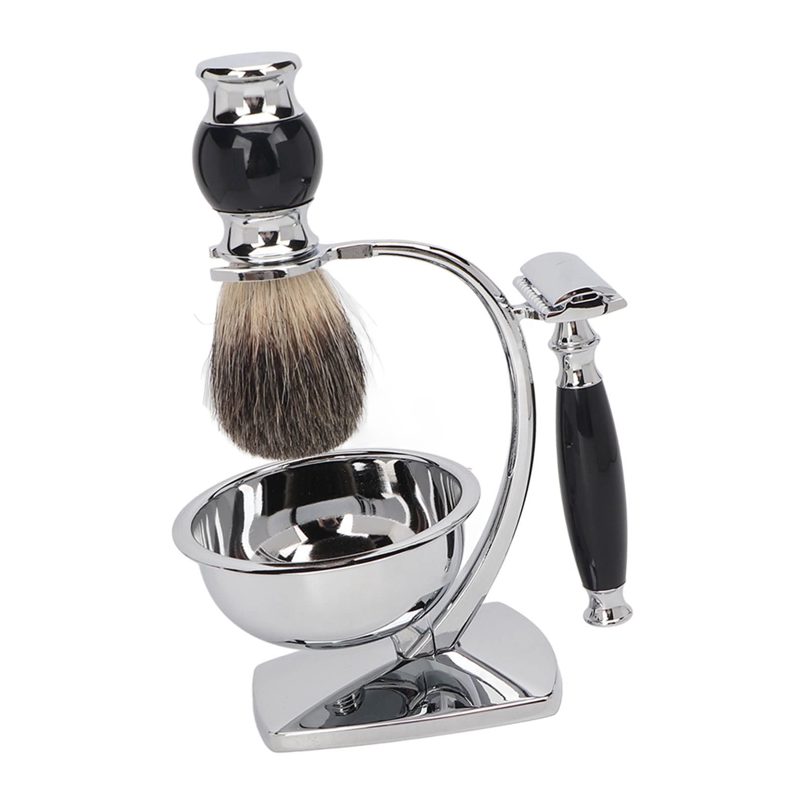 Kit Spazzole per Barba e Sapone, Set Spazzole per Barba Bagnata in Lega con Supporto per Ciotola e Rifinitore per Uomo, Design Compatto 4 in 1 per la Cura Quotidiana e una Facile