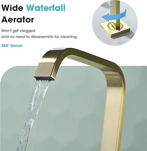 Miniatura 4 de TRUSTMI Grifo de baño dorado, grifo de lavabo de baño de 2 manijas y 8 pulgadas, grifo de baño de latón de 3 agujeros, grifo de tocador cuadrado