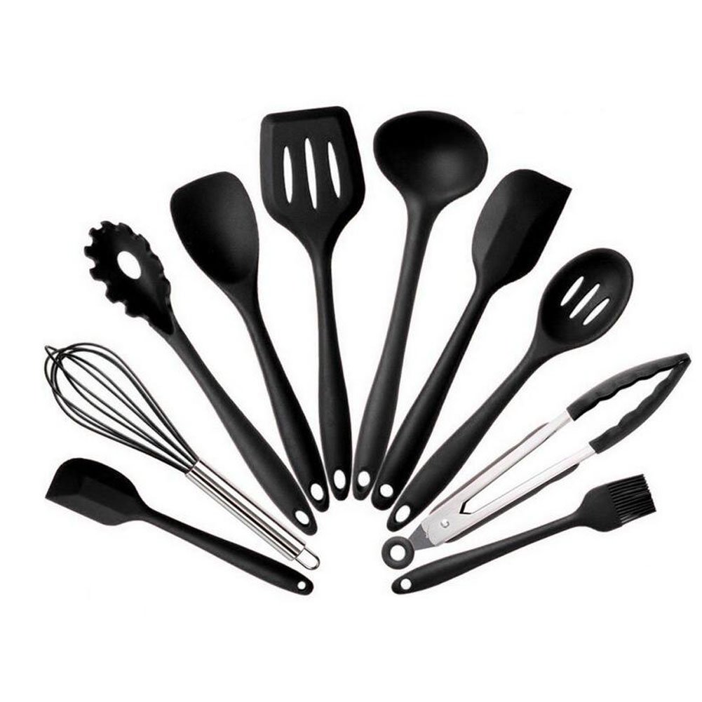 Lot de 10 Premium Set Set ustensiles cuisine ustensiles de cuisine Ustensiles de cuisine en silicone Pelle environnement Tool Kit noir