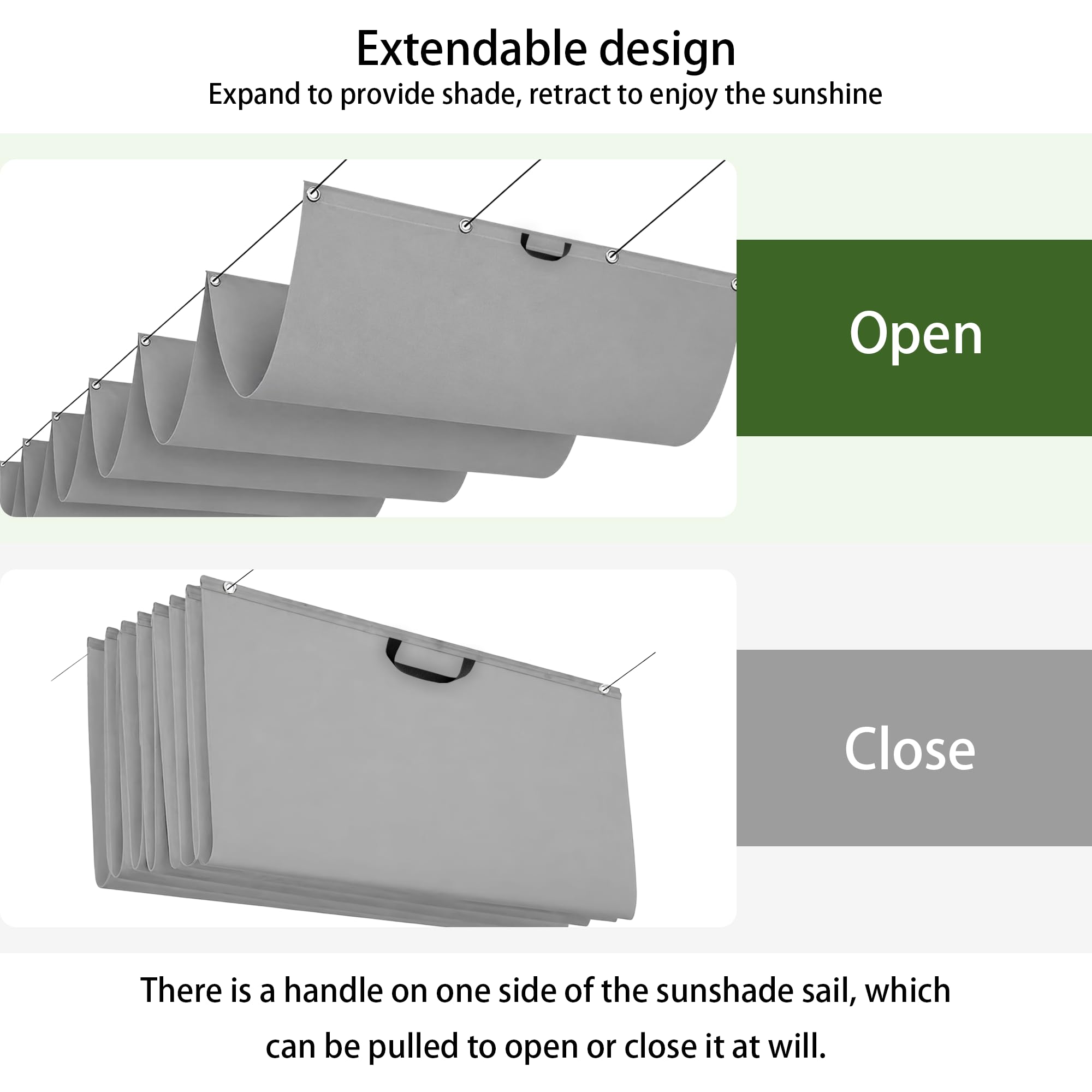 Vela Parasole a Onda Retrattile 300 x 320 cm Senza Foratura Vela Ombreggiante a Onda Retrattile Resistente Agli Strappi per Terrazza, Pergola, Veranda, Giardino, Verde Scuro