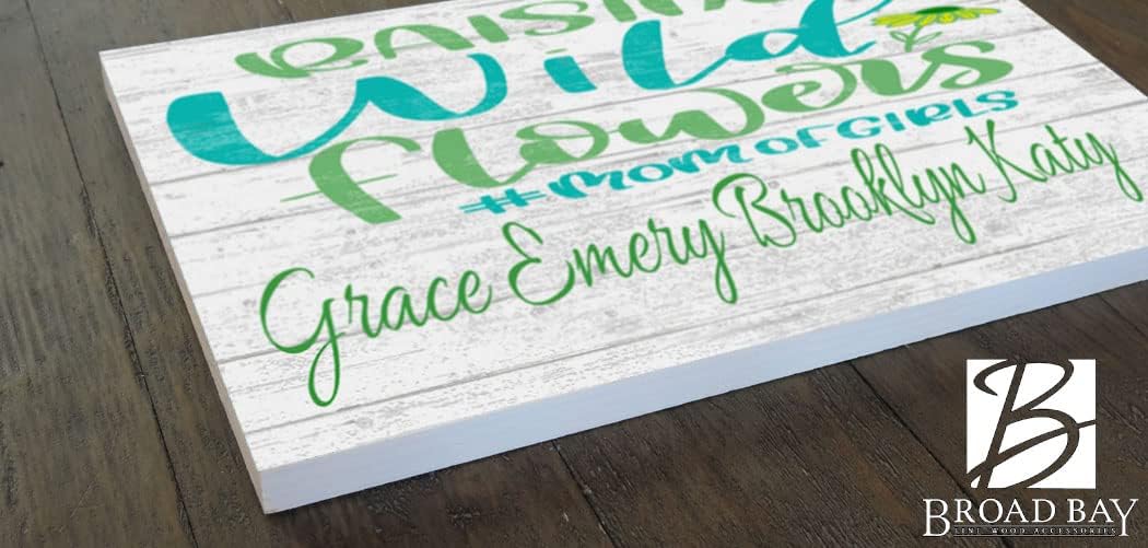 Mom of Girls Sign with Daughters Names - Raising WildFlowers Custom Wood Farmhouse Decor