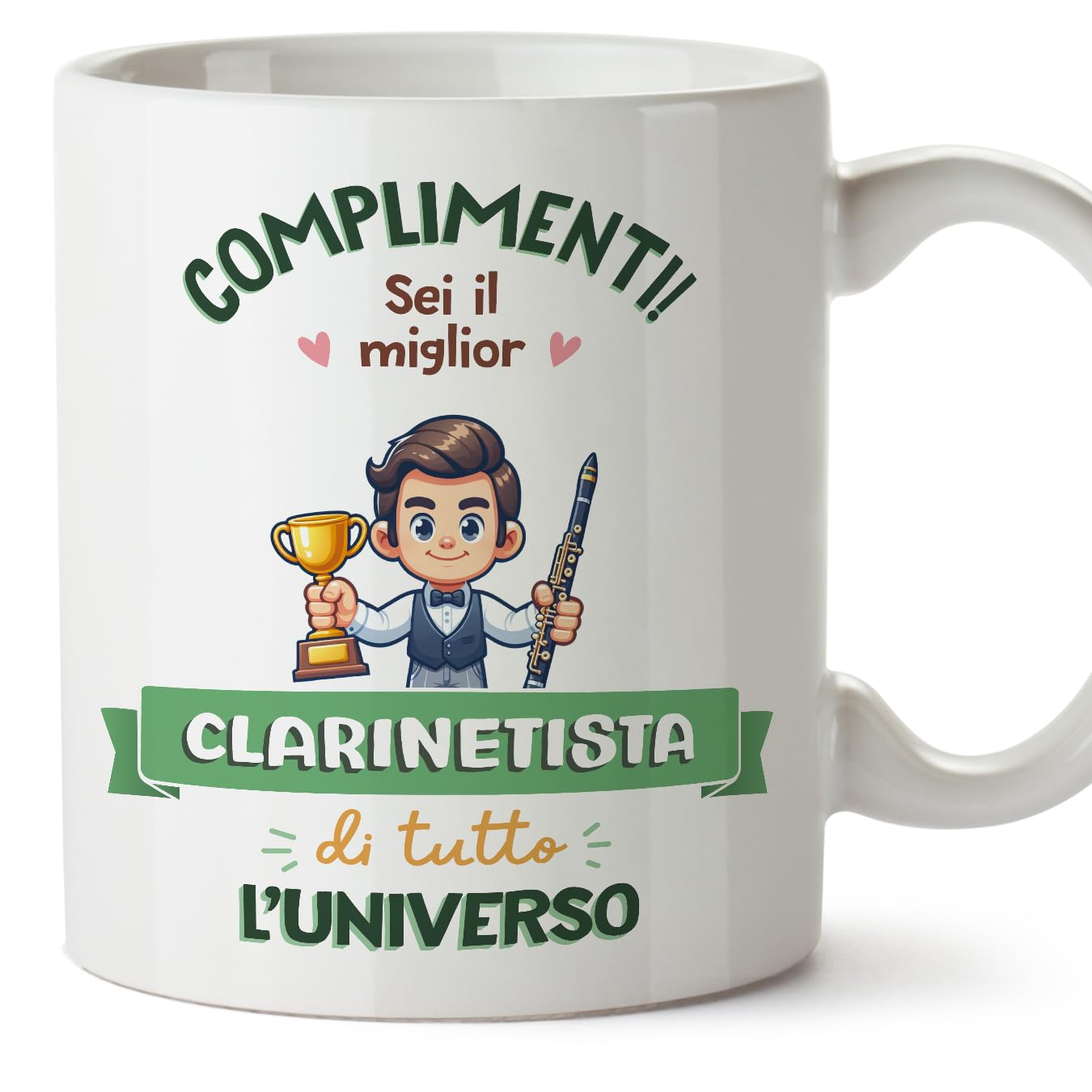 MUGFFINS Clarinetist Man Mug - in Italian - Miglior Universo Trofeo - Funny Gift for Colleagues - Ceramic 11oz Mug — image 1