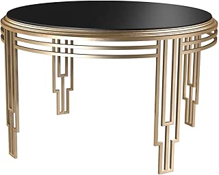 Bombay D2006TR0113 Art Deco Glass Top Round Dining Table, 4 Ft, Black, Brass Gold - coolthings.us