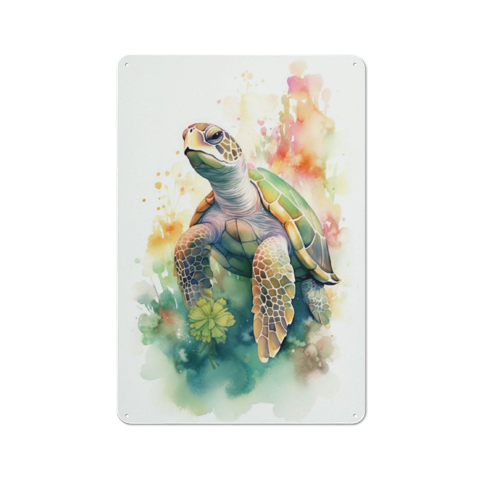 Turtle Watercolor Retro Tin Sign 30x20cm for Guest Room Or Hallway, for Kitchen, Dining Room And Home Bar Wall Decor